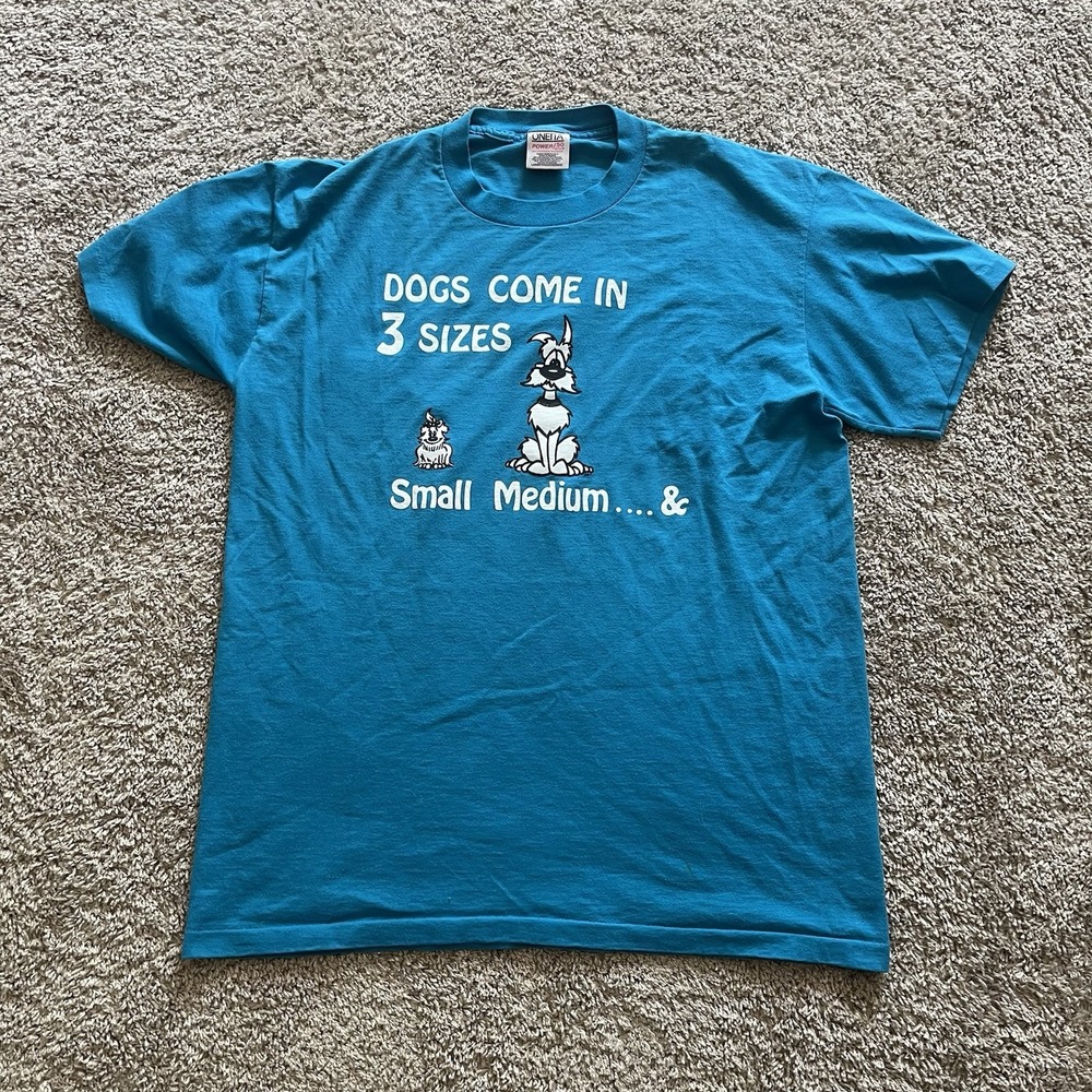 Vintage 90s Dog Animal Parody Shirt Aqua Blue Men's Large Double‎ Sided